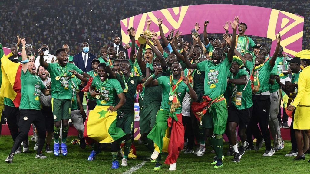 Senegal celebrating after winning AFCON